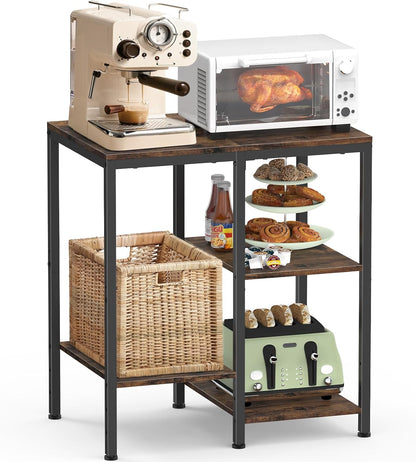 OGEMXU Kitchen Microwave Stand,4-Tier Adjustable Microwave Cart, Brown | Storage Shelf Rack,Open Storage Design for Spices, Pots Small Side Table,Coffee Cart for Living Room Office, Balcony