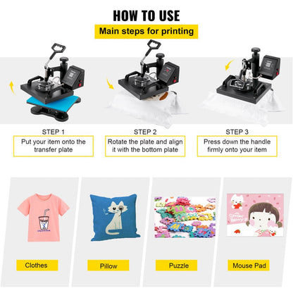 12X10 Inch Heat Press Dual Digital Heat Press Machine 650W Swing Away Heat Press T-Shirt Sublimation Printer Transfer 360 Degree Rotation for DIY T-Shirts