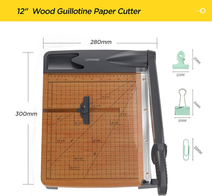 12'' Wood Guillotine Paper Cutter, Heavy Duty Wood Base Paper Trimmer with 32 Sheets Capacity Paper Cutting Board for Classroom, Crafting, Cardstock, Art Projects | 32 Sheets Capacity, Wood Base Paper Cutting Board for Classroom, Crafting, Cardstock, Teachers