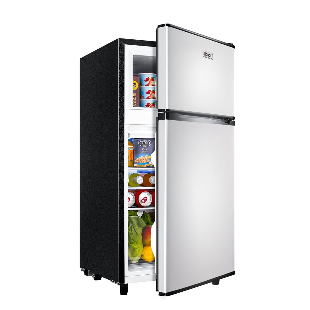 3.5 Cu Ft Two Door Mini Fridge with Freezer, Silvery