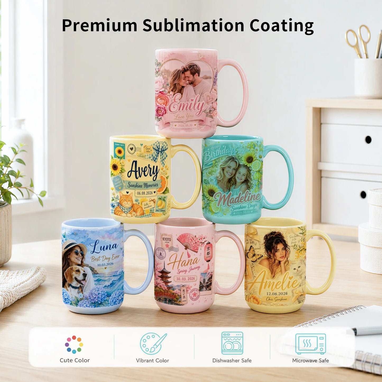 Sublimation Mugs 15 OZ Mixed Macaron Colors Ceramic Cups 8 Pack
