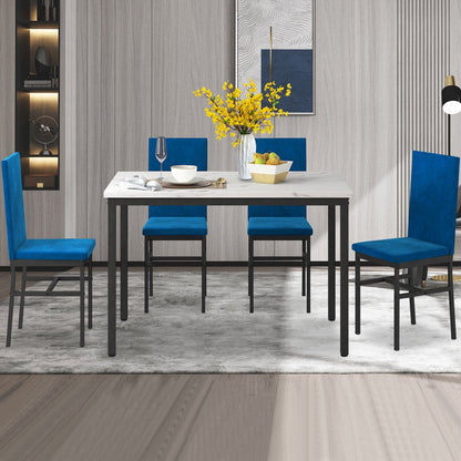 Dining Table Set for 4, Wood Dine Table with 4 Velvet Chairs, Modern Kitchen Table Set for Home, Breakfast Nook, Cafeteria Dining Room, JA4366