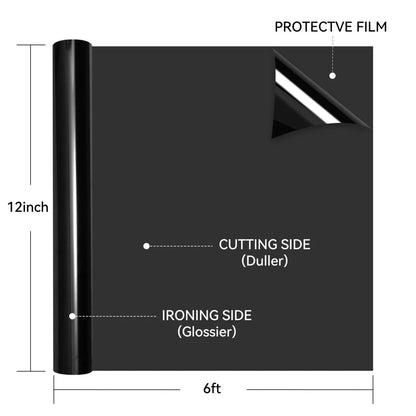 HTVRONT Heat Transfer Vinyl Roll-12" X 6Ft Vinyl for Shirts, Iron on Vinyl for All Cutting Machine - Easy to Cut & Weed for Heat Transfer Design-Black