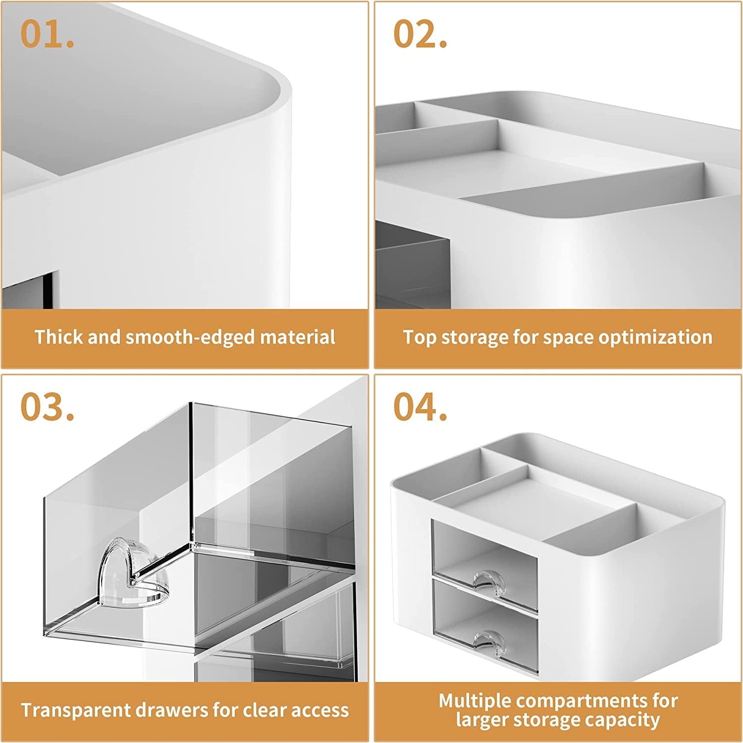 Marbrasse Pen Organizer with 2 Drawer, Multi-Functional Pencil Holder for Desk, Desk Organizers and Accessories with 5 Compartments + Drawer for Office Art Supplies (White)