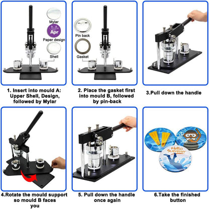 Chibuttons B400 Pro 37Mm (1.5") Metric Button Maker Machine Kit | All-Metal Press with 200 Parts, Interchangeable Moulds & Handling Cutter | Create Promotional Badges, Custom Pins, Gifts (Black-New)