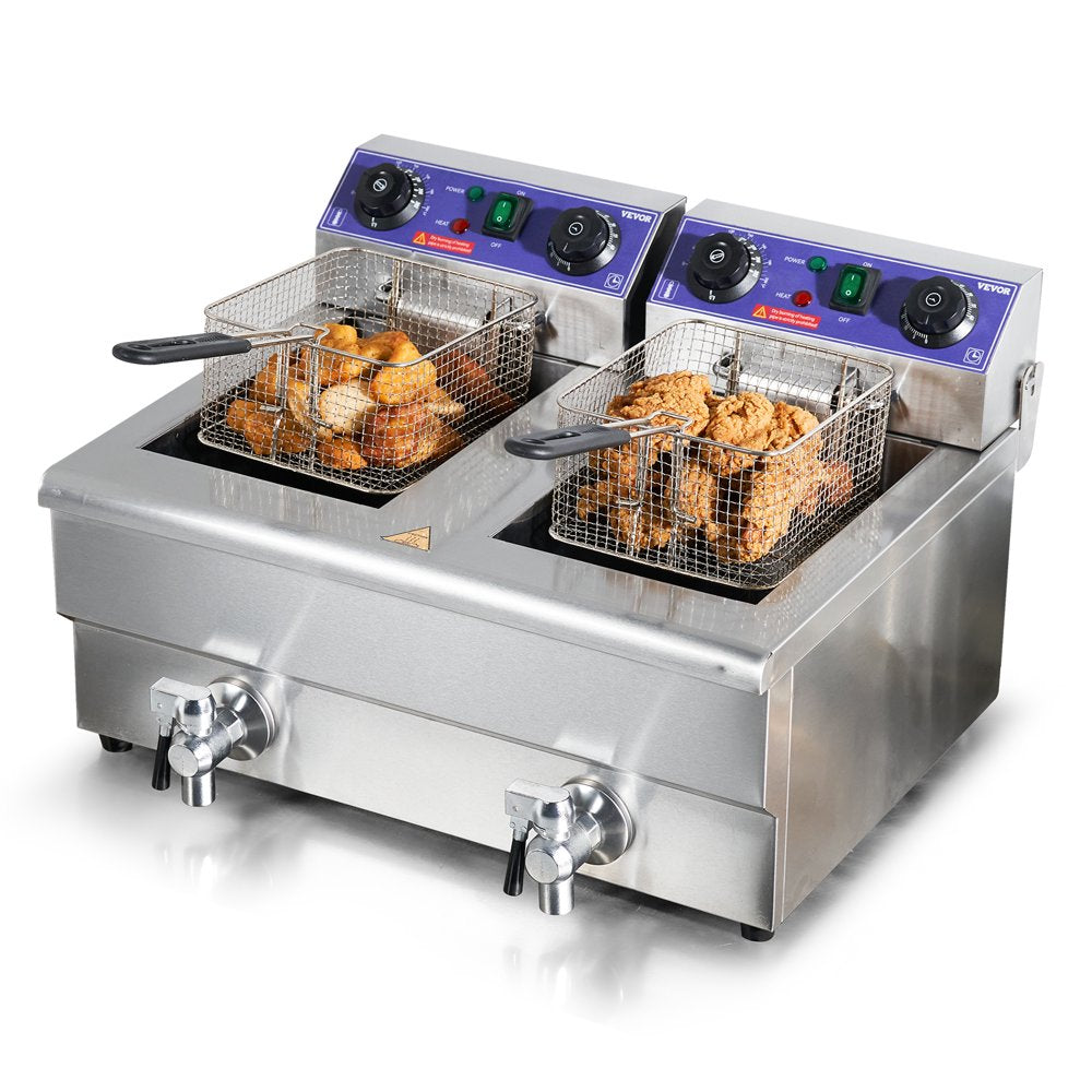 Commercial Electric Deep Fryer Countertop Deep Fryer with Dual Tanks 3000W