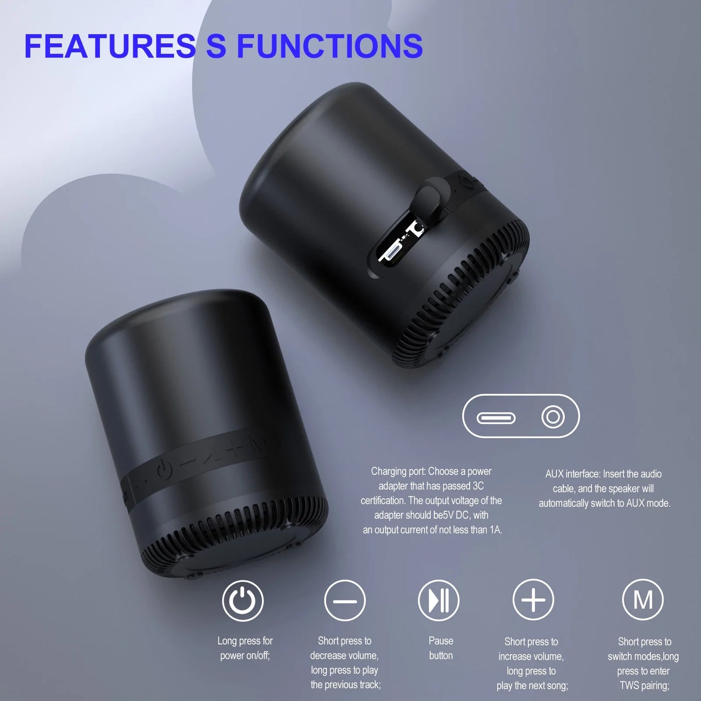 Portable Bluetooth Speaker with Deep Bass, IPX5 Waterproof Wireless Speaker, TWS Pairing, 16W Loud Sound for Outdoor, Home, Party, Beach, Travel, Gift