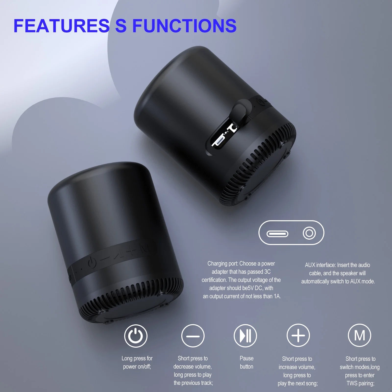 Portable Bluetooth Speaker with Deep Bass, IPX5 Waterproof Wireless Speaker, TWS Pairing, 16W Loud Sound for Outdoor, Home, Party, Beach, Travel, Gift