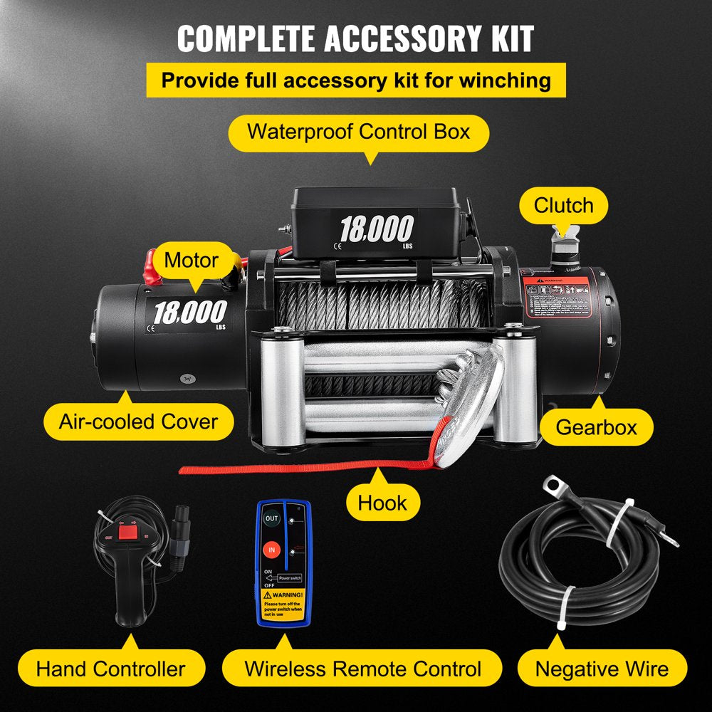 Truck Winch 18000Ib, Electric Winch 75Ft/22.8M Cable Steel 12V Power Winch Jeep Winch with Flexible Long-Distance Control and Powerful Motor for UTV ATV & Jeep Truck Wrangler in Car Lift