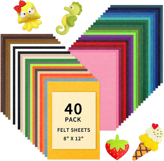 Felt Sheets for Crafts - 40Pcs Stiff Felt for Craft, 8X12 Craft Sheet, 1Mm Assorted Colors Felt Fabric Sheets, Thin Felt Pack Patchwork Craft Supplies, A4 Size for Halloween Christmas Decor