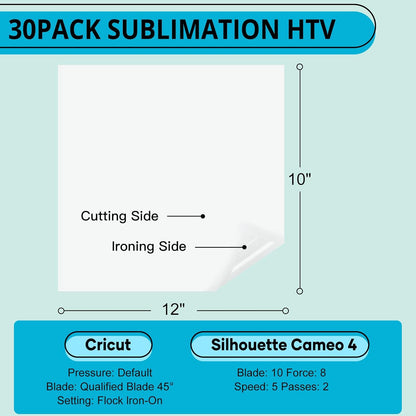 Sublimation HTV for Dark Fabric/Light Fabric 30 Pack - 12 * 10'' Matte Sublimation Vinyl - Sublimation Blanks for Sublimation Shirts/Hat/Pillow/Bag