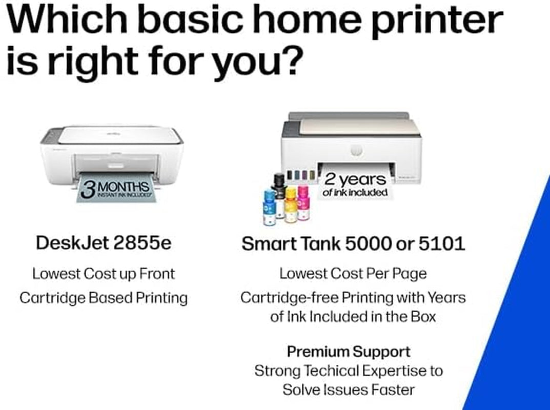 HP Deskjet 2855E Wireless All-In-One Color Inkjet Printer, Scanner, Copier, Best-For-Home, 3 Month Instant Ink Trial Included. This Printer Is Only 2.4 Ghz Capable. (588S5A)
