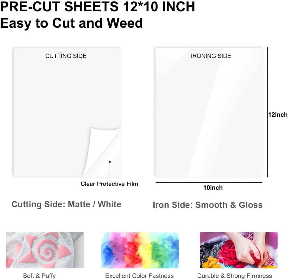 Purple Puff Vinyl Heat Transfer, 5PCS Purple Puff HTV Vinyl for T-Shirt, Great Adhesion and Puffy Effect