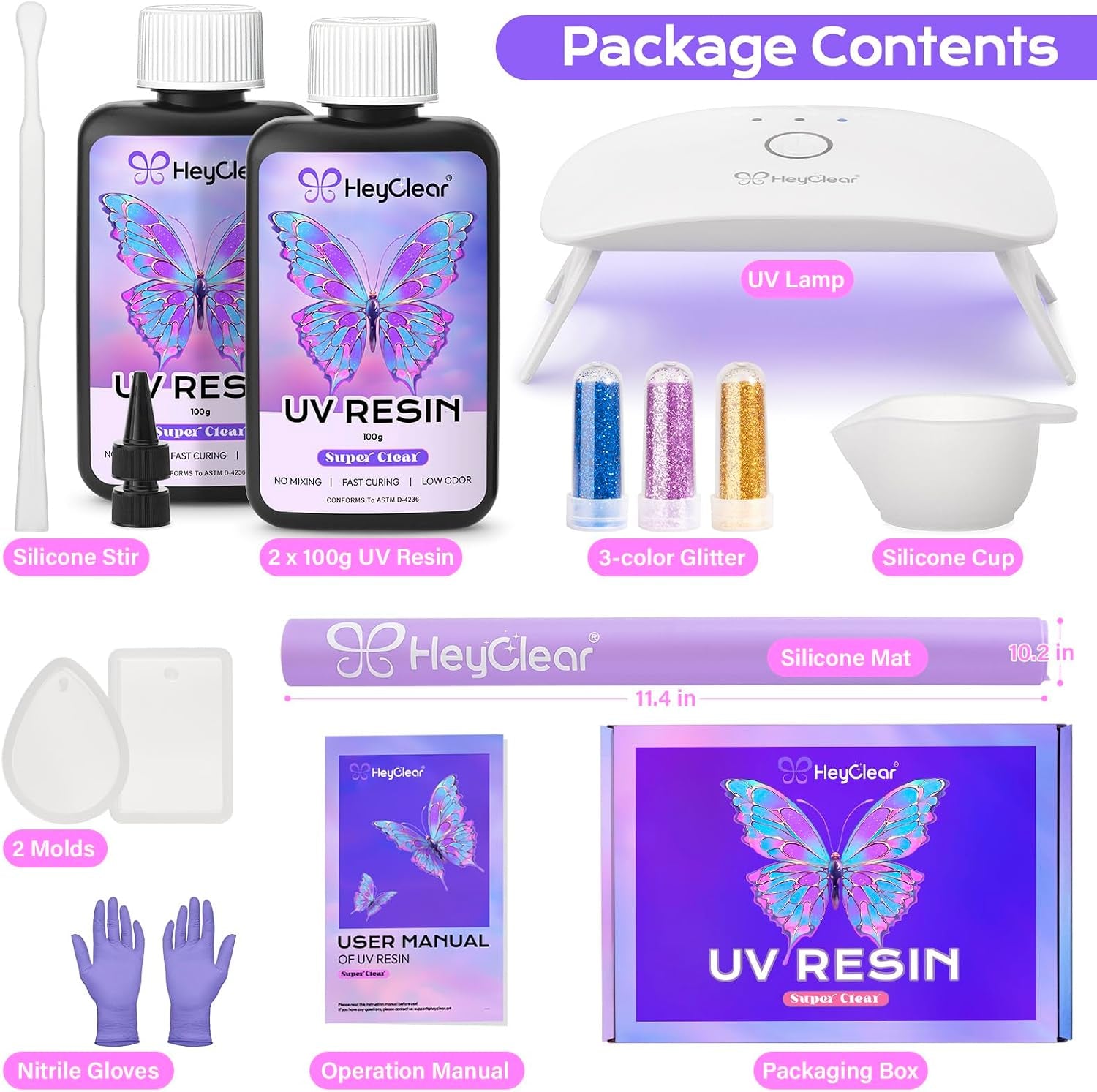 Heyclear UV Resin Kit with Light -200G Crystal Clear, Hard Resina UV Light Fast Curing UV Glue for Beginners Crafting, Molds Jewelry Making, DIY Craft Decorations