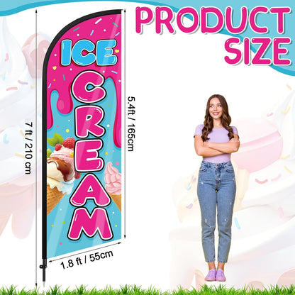 Ice Cream Advertising Feather Flag 7 Ft Advertising Swooper Flag Banner Signs with Pole and Ground Stake for Store Business Outside