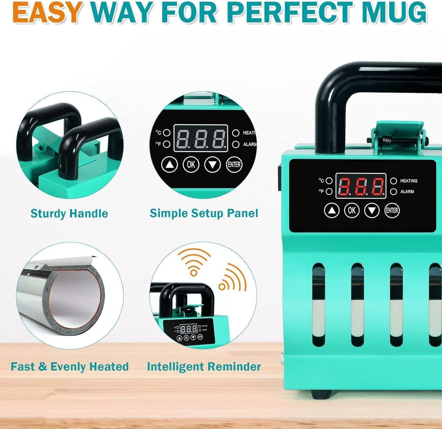 Mug Press, Upgrade Mug Heat Press Machine for 11Oz-15Oz Coffee Mugs 16Oz Skinny Straight Cups, Mug Press Sublimation Machine Cup Heat Press Mini Tumbler Press with Heat Tape Gloves (Green)