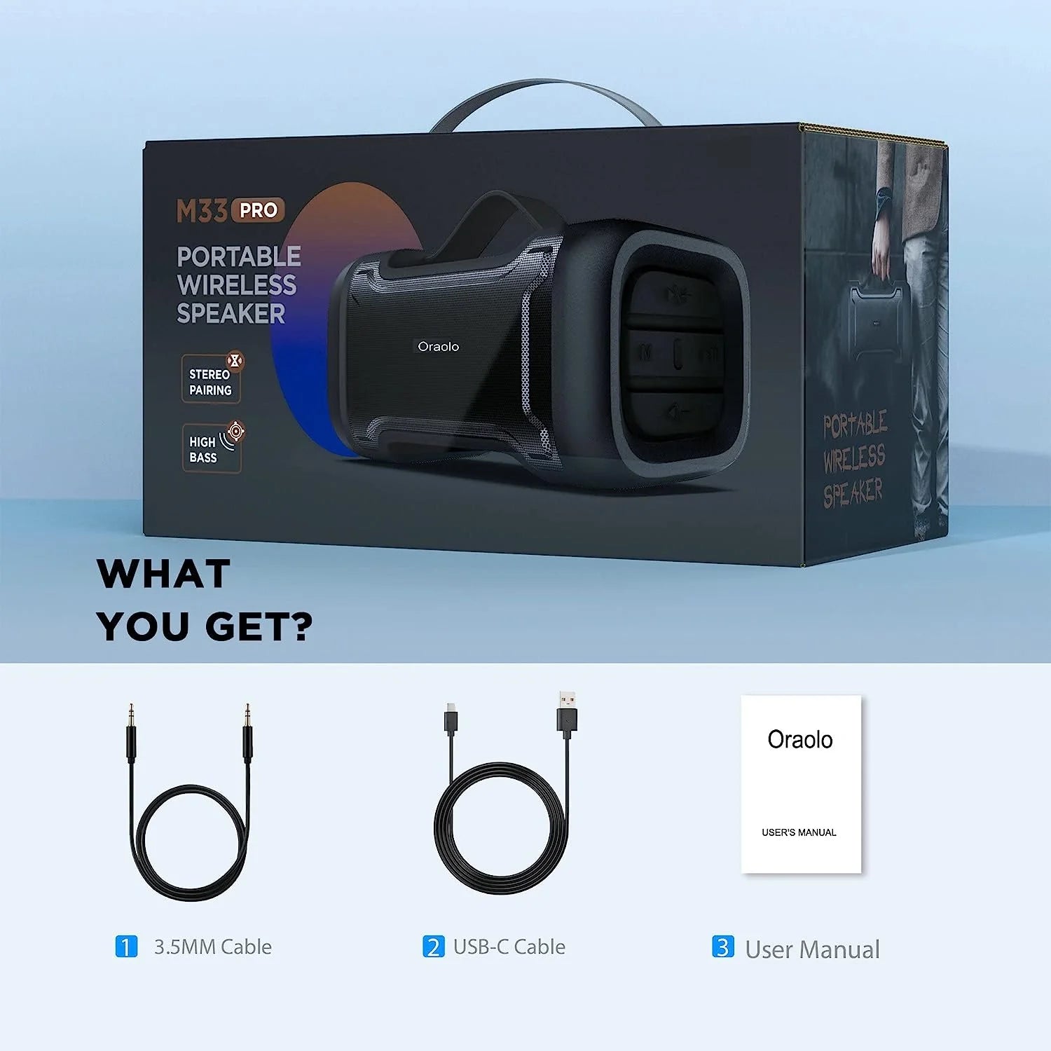 Bluetooth Speaker with Deep Bass Basser Portable Speakers Wireless Stereo Sound, IPX6 Waterproof, TF/SD Card, Aux-In, USB Input, Built-In Mic, 24H Playtime for Home Party Outdoor Beach Pool