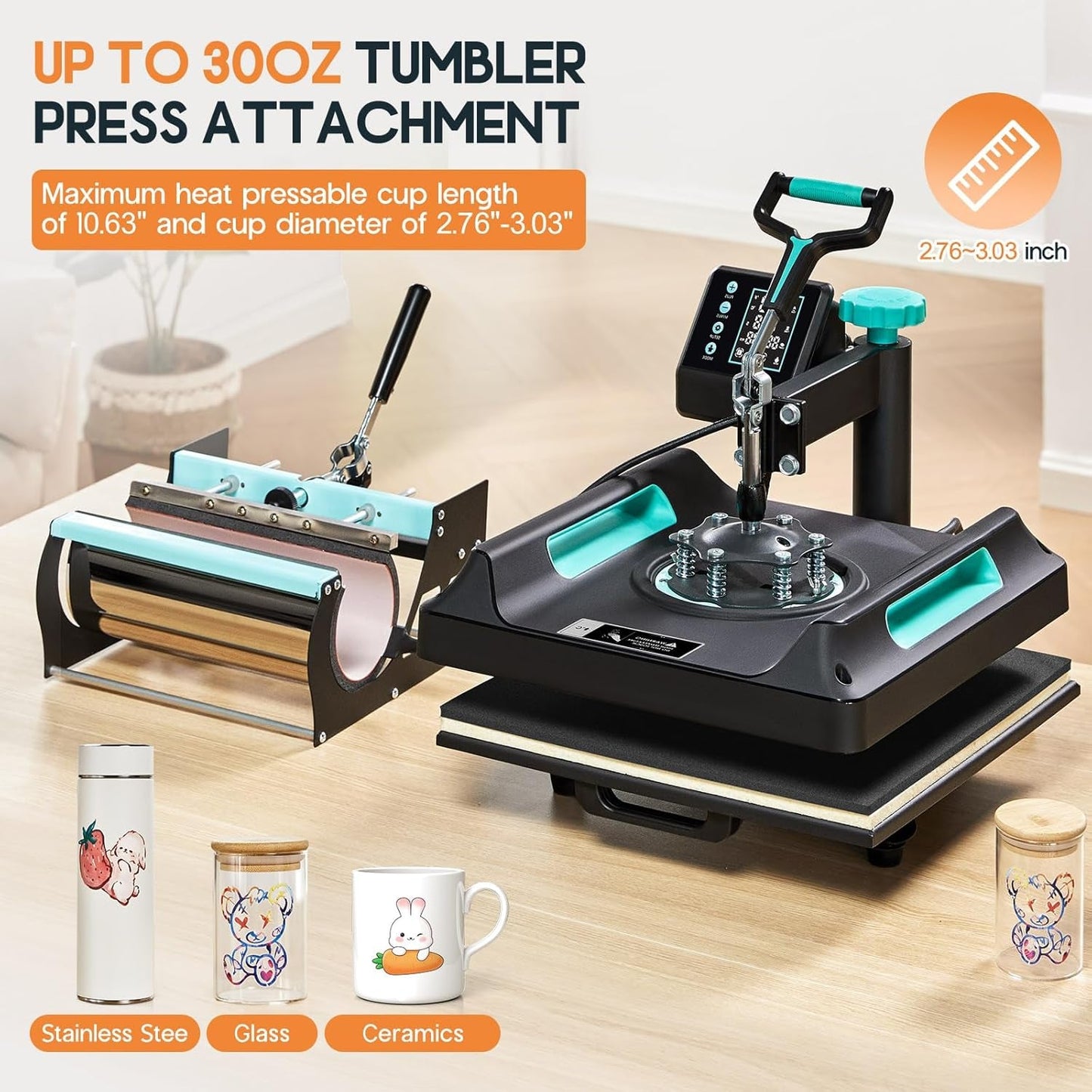 SPECRAFT 5-In-1 Combo Heat Press, 15X15 360° Swing Away Digital Sublimation Machine for T-Shirts Mugs Hats Plates, Green Black