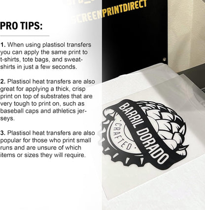 Ecotex® Plastisol Transfer Film Hot/Cold Peel (100 Sheets - 15 X 15 Inch) - Heat Press Plastisol Transfer Film on T Shirts and Garments - Iron on Transfer Paper and Dark Fabric