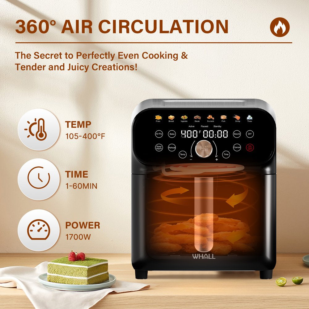 Air Fryer - 6.2QT Air Fryer Oven, 12-In-1 Stainless Steel Air Fryer with LED Smart Touchscreen, Reduce 85% Fat, 1600W