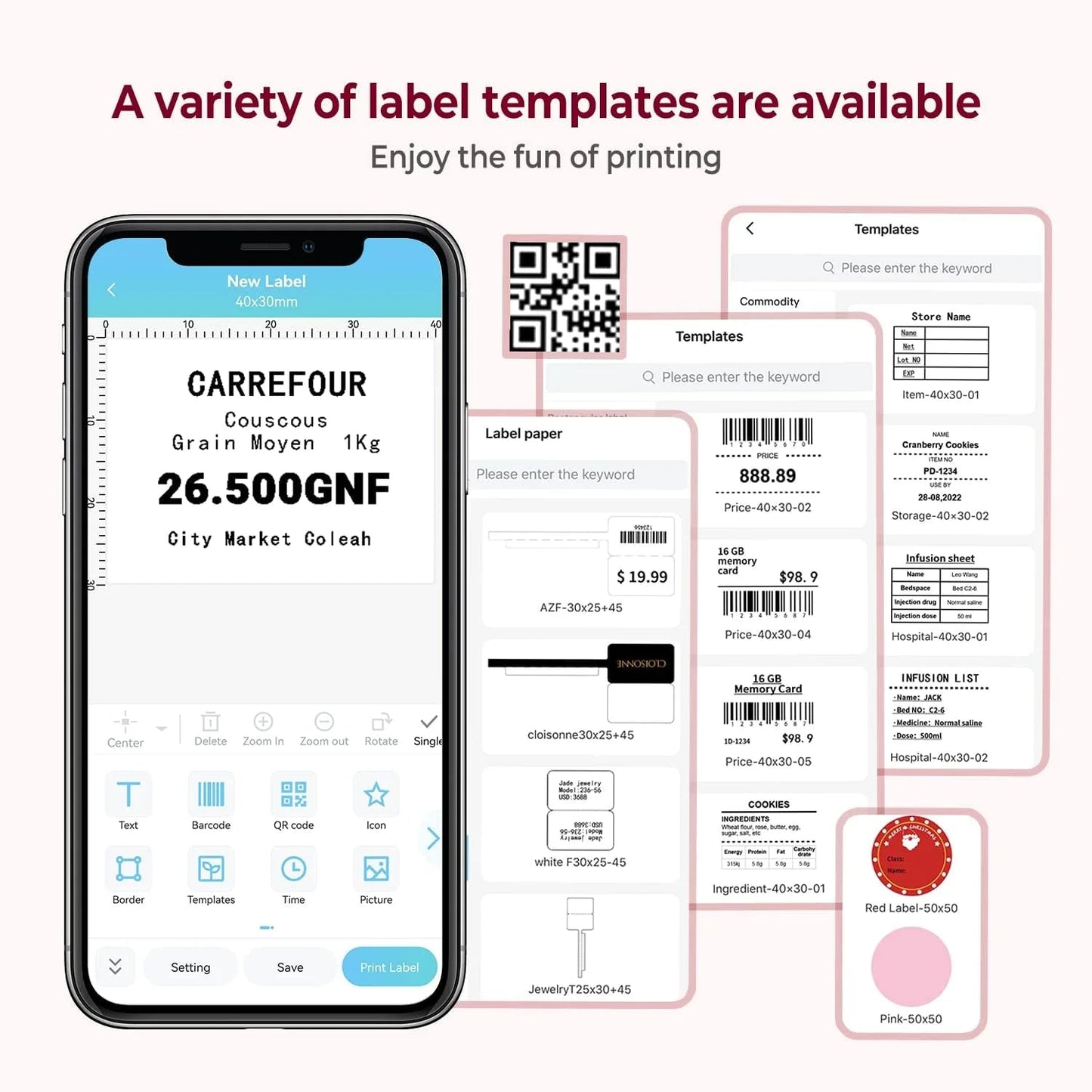M110 Thermal Label Printer - Portable Bluetooth Address Label Maker for Small Business, Barcode & Retail, Compatible with Phones & PC (Pink)