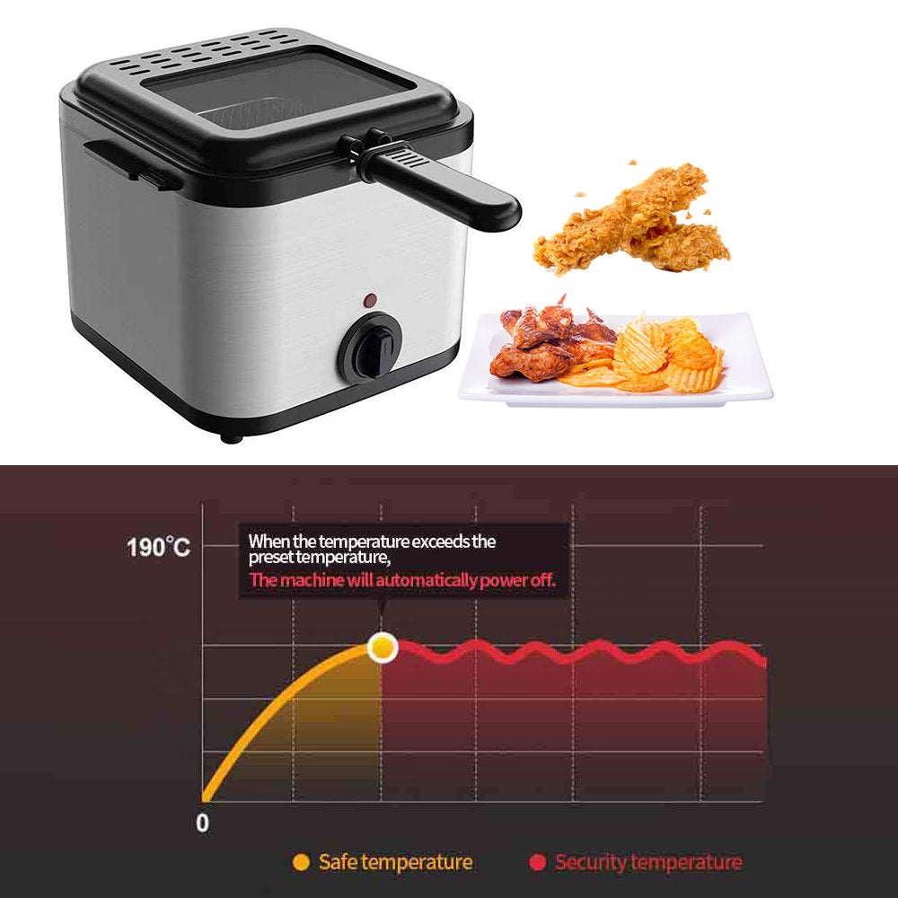 Electric Deep Fryer Multiple Function Stainless Steel Electric Fryer Kebab French Fries Machine 1000W 2.5L