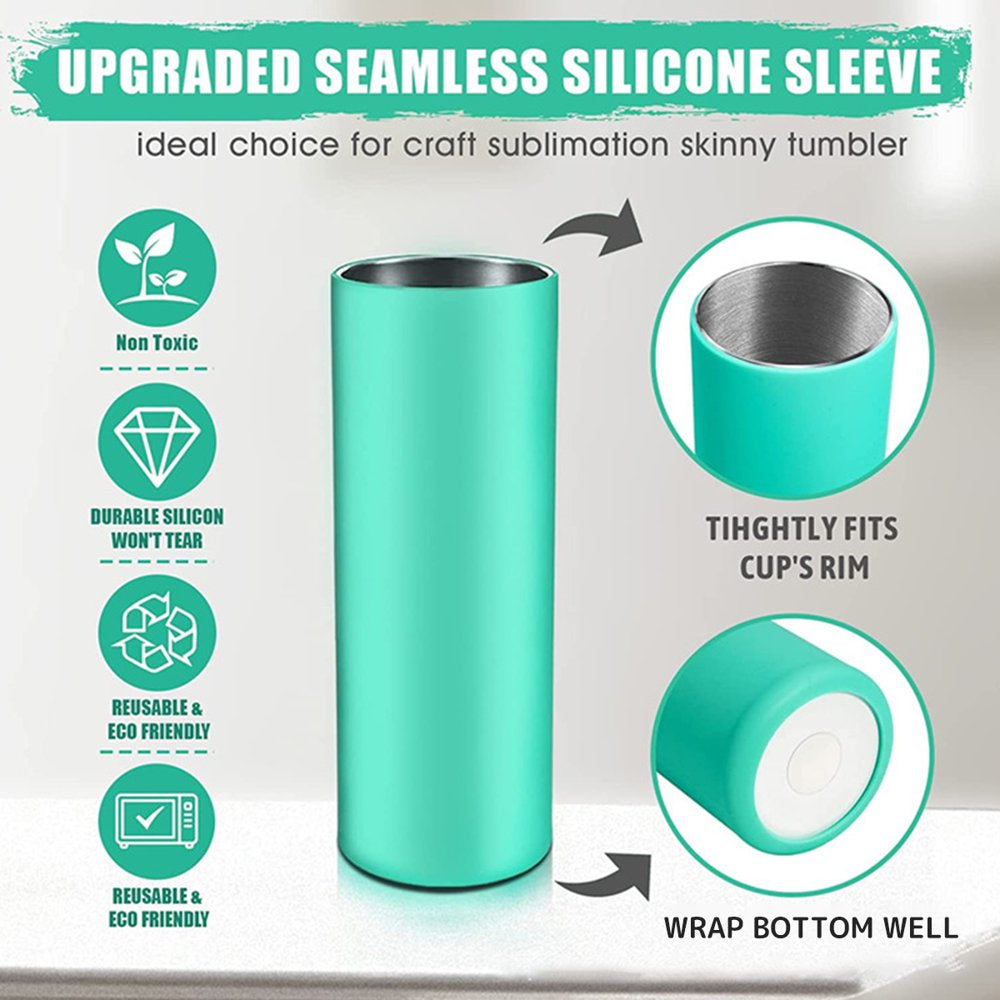 Sublimation Blanks Tumblers Silicone Bands Kit for 20 30 Oz Skinny Straight Blanks Cups with Heat Resistant Gloves Transfer Tapes for Cricut Mug Press Machine Wrap Bundle Tumbler