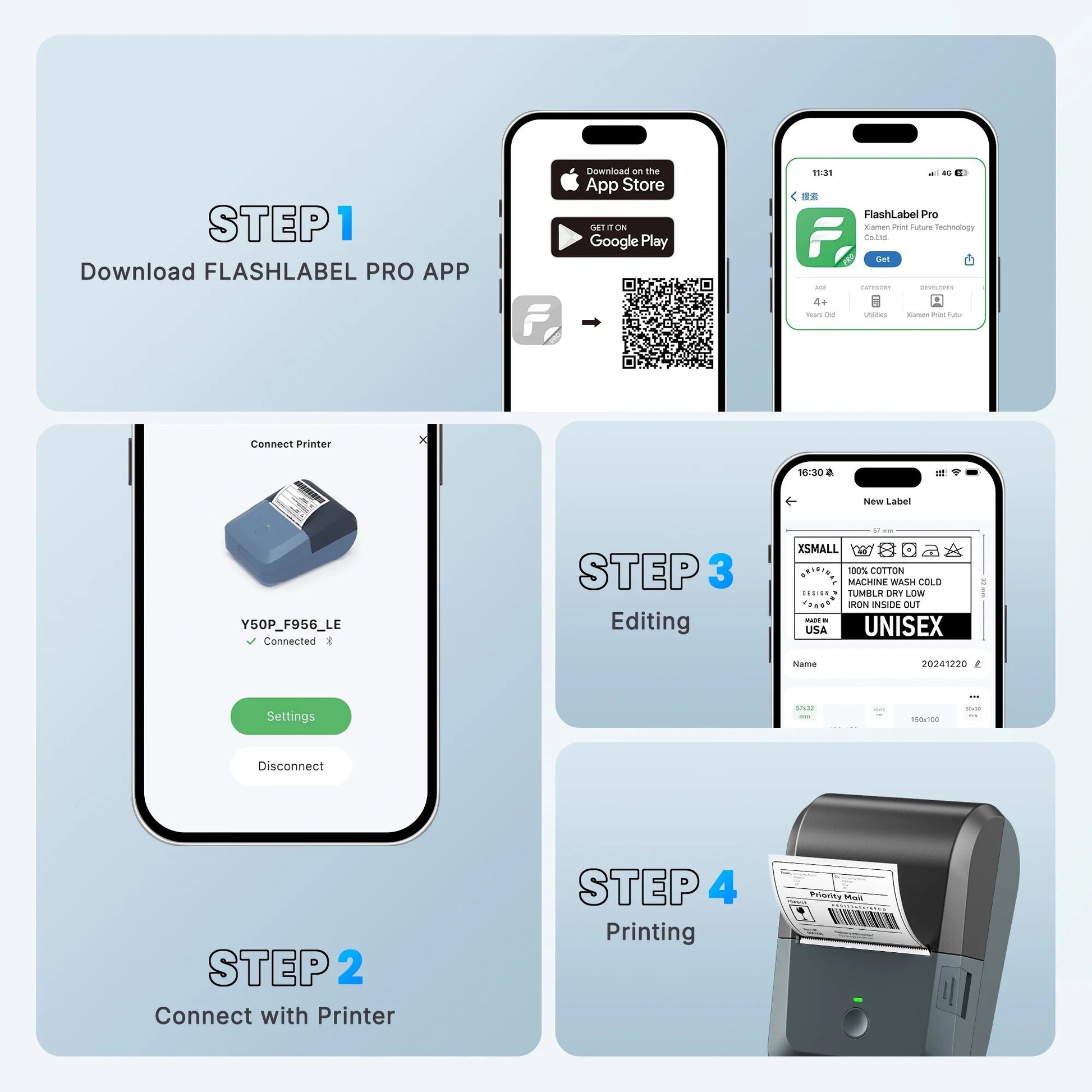 Label Maker Machine with Tape,Bluetooth Label Maker,Wide Waterproof Label Thermal Label Printer for Small Business,Address, Logo, Retail, Blue