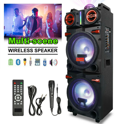 4,500W Bluetooth Speaker Rechargable Dual 10" Woofer Party FM Karaok DJ LED AUX