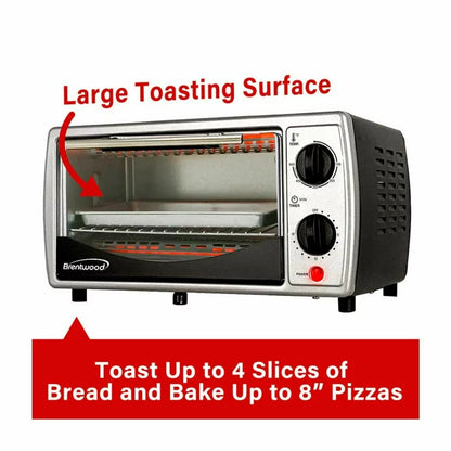 TS-345B Stainless Steel 4 Slice Toaster Oven - Black, Silver