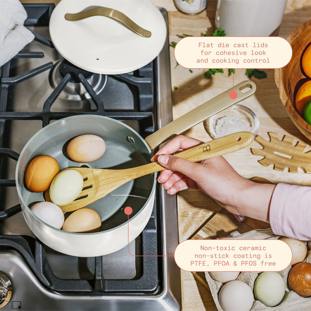 12Pc Ceramic Non-Stick Cookware Set, White Icing by Drew Barrymore