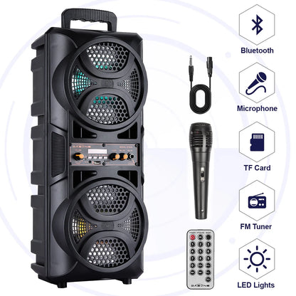 Dual 6.5" Woofer Portable FM Bluetooth Party Speaker Heavy Bass Sound Remote Control