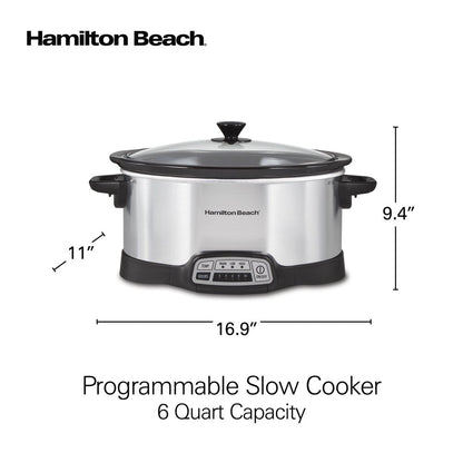 Programmable Slow Cooker, 6 Quart Capacity, Removable Crock, Silver, 33463