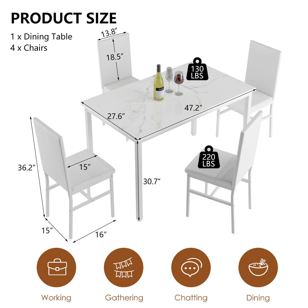 Rectangle Dining Table Set, 5 Pieces Dining Set, Dine Table and 4 Faux Leather Chairs, Compact Kitchen Table Set for Home, Breakfast Nook, Cafeteria Dining Room, JA4342