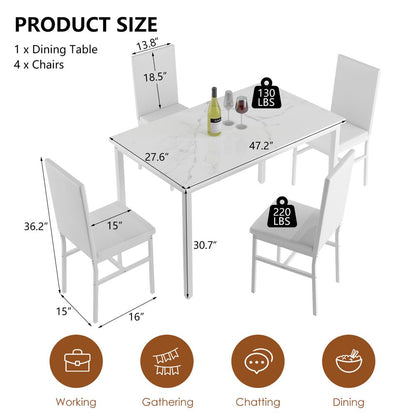 Rectangle Dining Table Set, 5 Pieces Dining Set, Dine Table and 4 Faux Leather Chairs, Compact Kitchen Table Set for Home, Breakfast Nook, Cafeteria Dining Room, JA4342