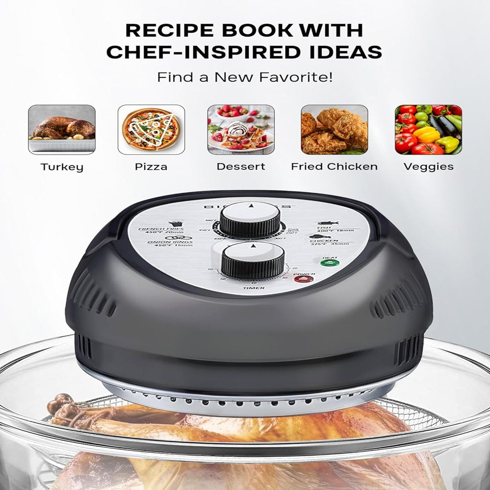 Big Boss 16Qt Large Air Fryer Oven with 50+ Recipe Book Airfryer Oven Makes Healthier Crispy Foods Black