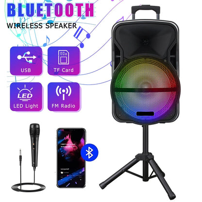 3000W Portable Bluetooth Speaker with Stand 12" Subwoofer Sound Party PA System Mic LED 16LBS