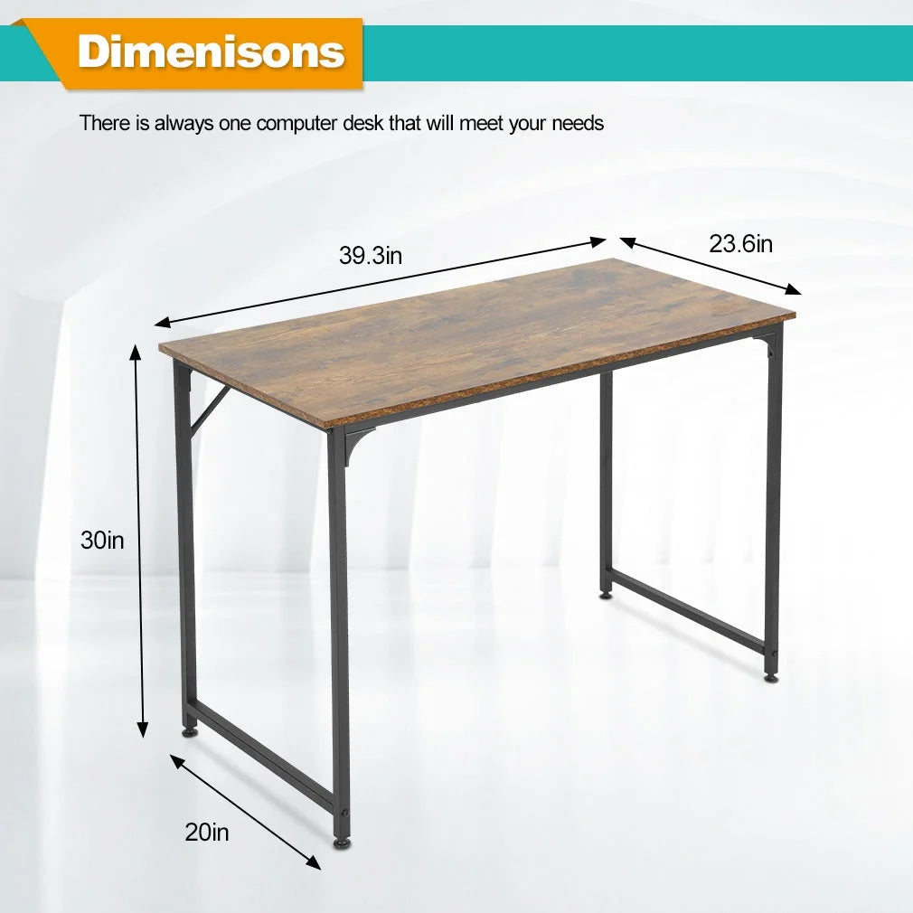 39 Inch Computer Desk Modern Writing Desk, Simple Study Table, Industrial Office Desk, Sturdy Laptop Table for Home Office, Vintage