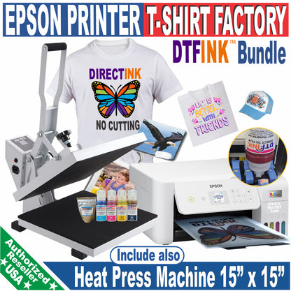 Epson Printer with DTF Ink + Heat Press 15"X15" Printing Heat Transfer T-Shirt