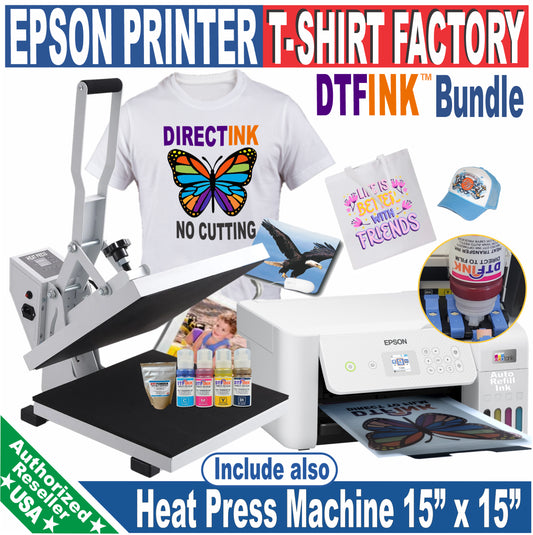 Epson Printer with DTF Ink + Heat Press 15"X15" Printing Heat Transfer T-Shirt