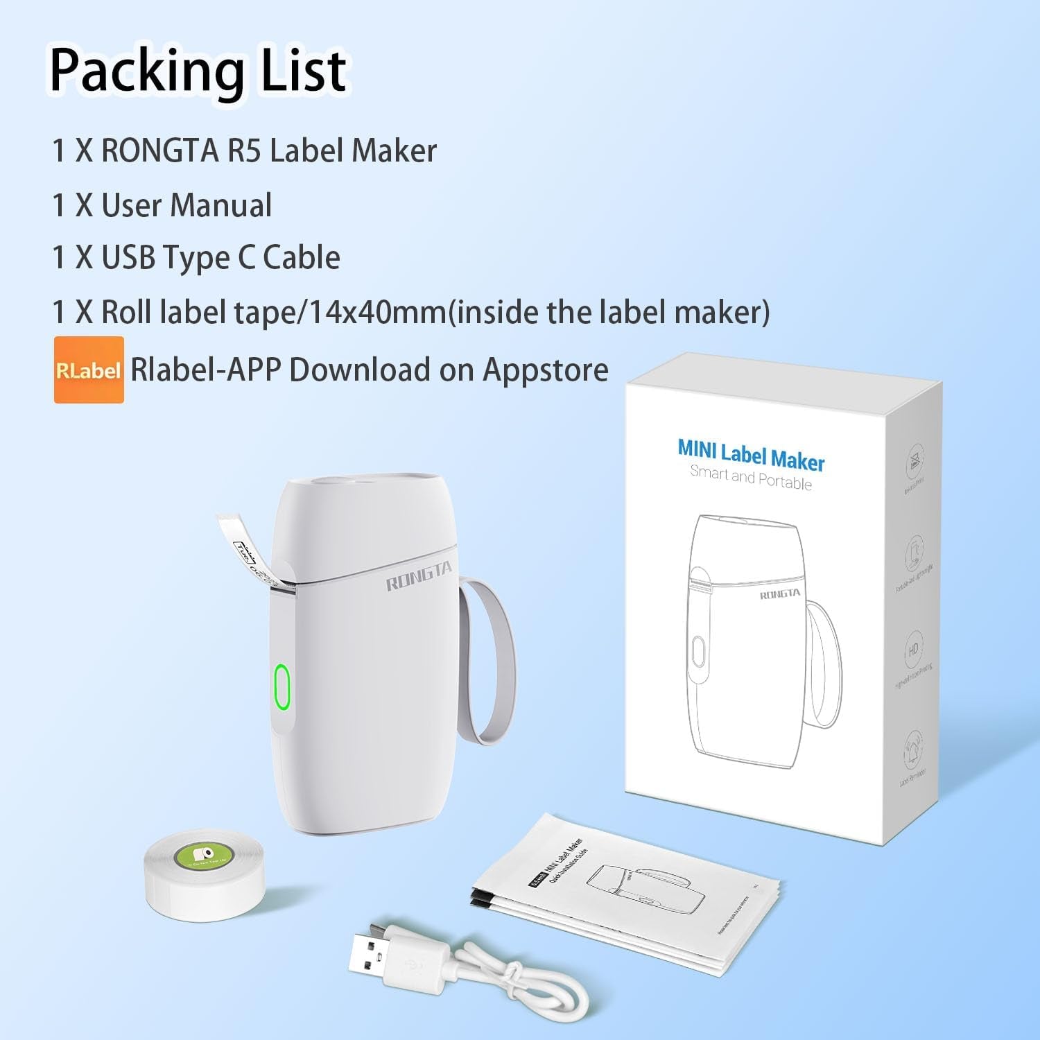 Rongta Bluetooth Label Maker Machine with Tape, Portable Mini Label Printer Wireless Thermal Handheld Sticker Makers Mini Label Makers with Multiple Templates for Organizing Office Home School(White)