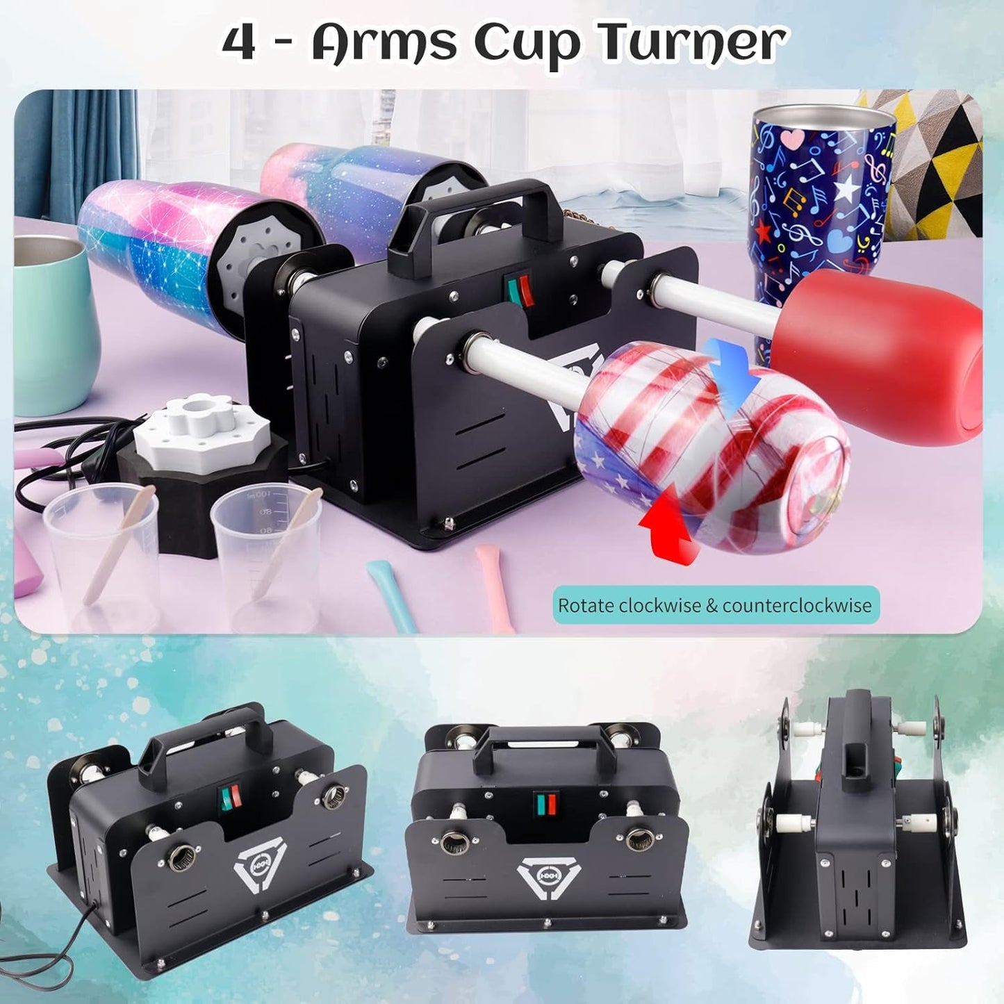 Multi Cup Turner for Tumblers,4X Cup Spinner for Tumblers with 4 On/Off Switch for Epoxy Resin Tumblers Creating Craft…