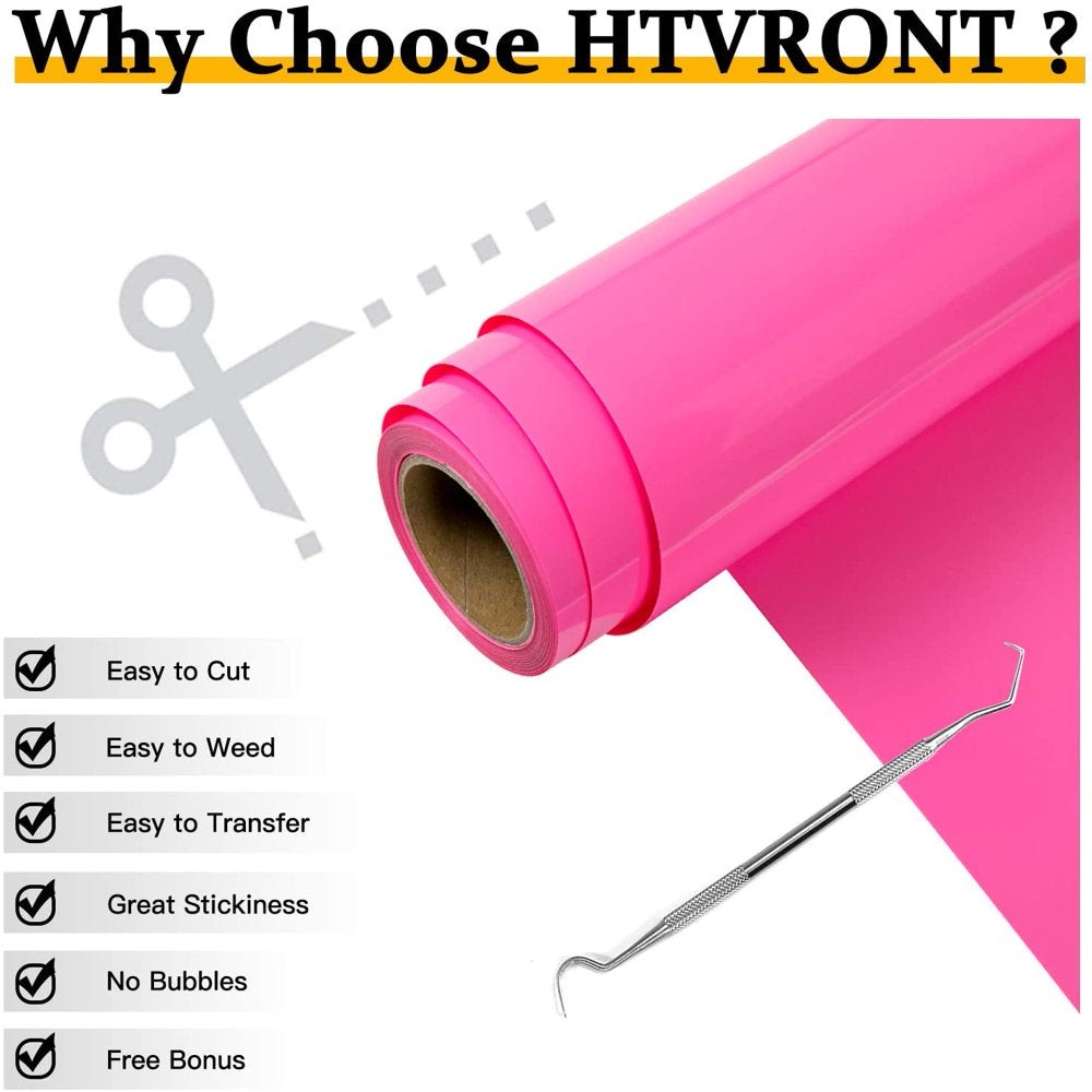 Pink HTV Heat Transfer Vinyl Roll- 12" X 12FT Pink HTV Vinyl for Shirts - Easy to Cut & Weed Iron on Vinyl for Clothes(Pink)