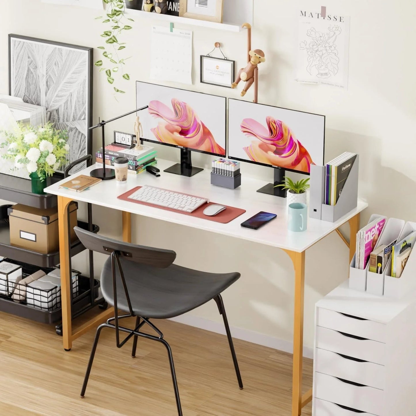 47 Inch Computer Desk Modern Writing Desk for Adults,Gold