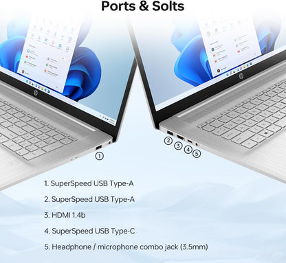 HP 17 Laptop, 17.3" HD+ Touchscreen, Intel Core I7-1255U Processor, 32GB RAM, 1TB SSD, Webcam, HDMI, Backlit Keyboard, Wi-Fi, Windows 11 Home, Silver