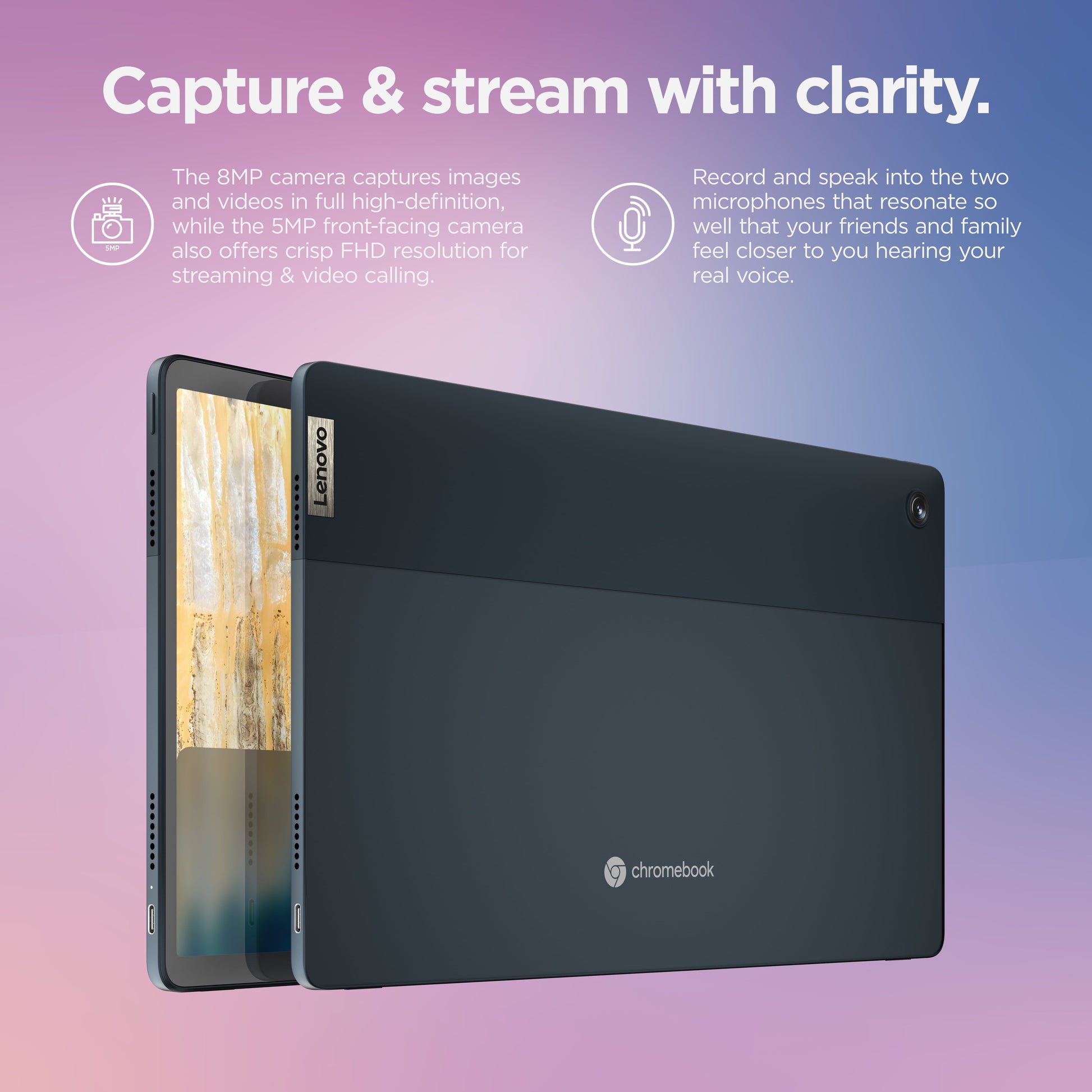 Ideapad Duet 5 Chromebook Laptop, 13.3" FHD OLED Touchscreen, Qualcomm Snapdragon SC7180, 4GB RAM, 128GB SSD, Abyss Blue, 82QS0001US