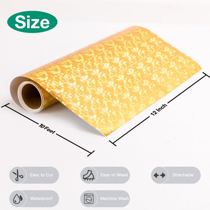 12" X 5 FT Crystal Gold Holographic Heat Transfer Vinyl HTV T-Shirt for Cricut