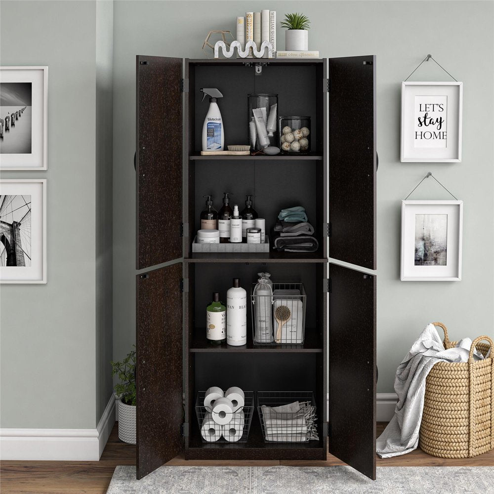 4-Door 5' Storage Cabinet, Dark Chocolate