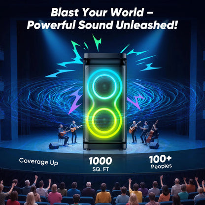 Portable Party Speaker with Loud Sound and Microphone Jack, IPX7 Wireless Outdoor Bluetooth Speaker Support USB TF AUX, for DJ, Karaoke Night, Indoor and Outdoor Party