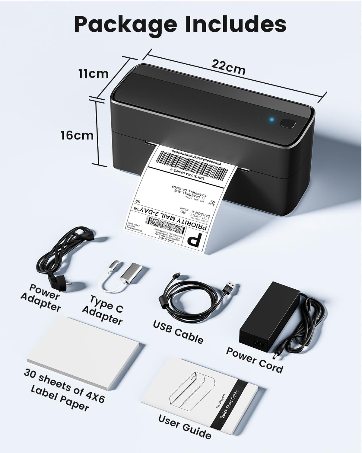Phomemo Bluetooth Shipping Label Printer, 241BT 4X6 Wireless Thermal Label Printer for Small Business, Labels Printers for Shipping Package, Compatible with Iphone, Android, Amazon, Shopify, Black